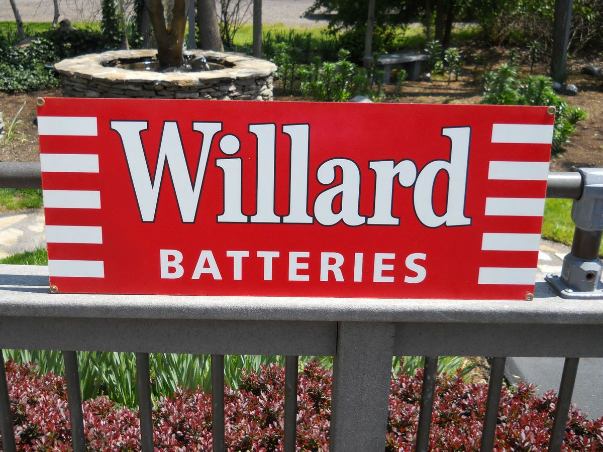 WILLARD BATTERY 12 BY 30 INCH STEEL SIGN COOL