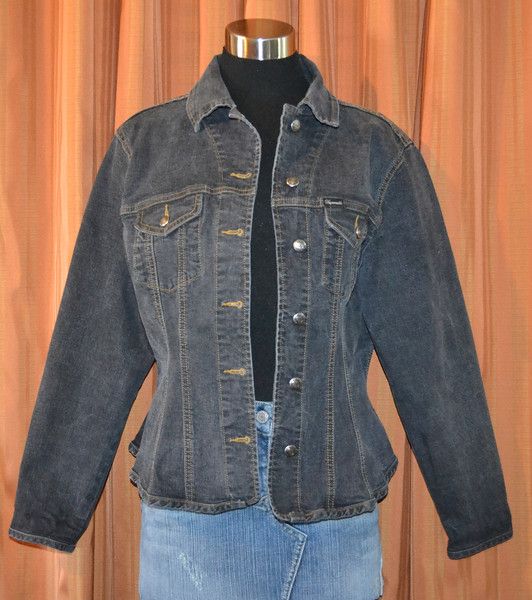 Faconnable Black Cotton Spandex Stretch Denim Jean Jacket Ladies