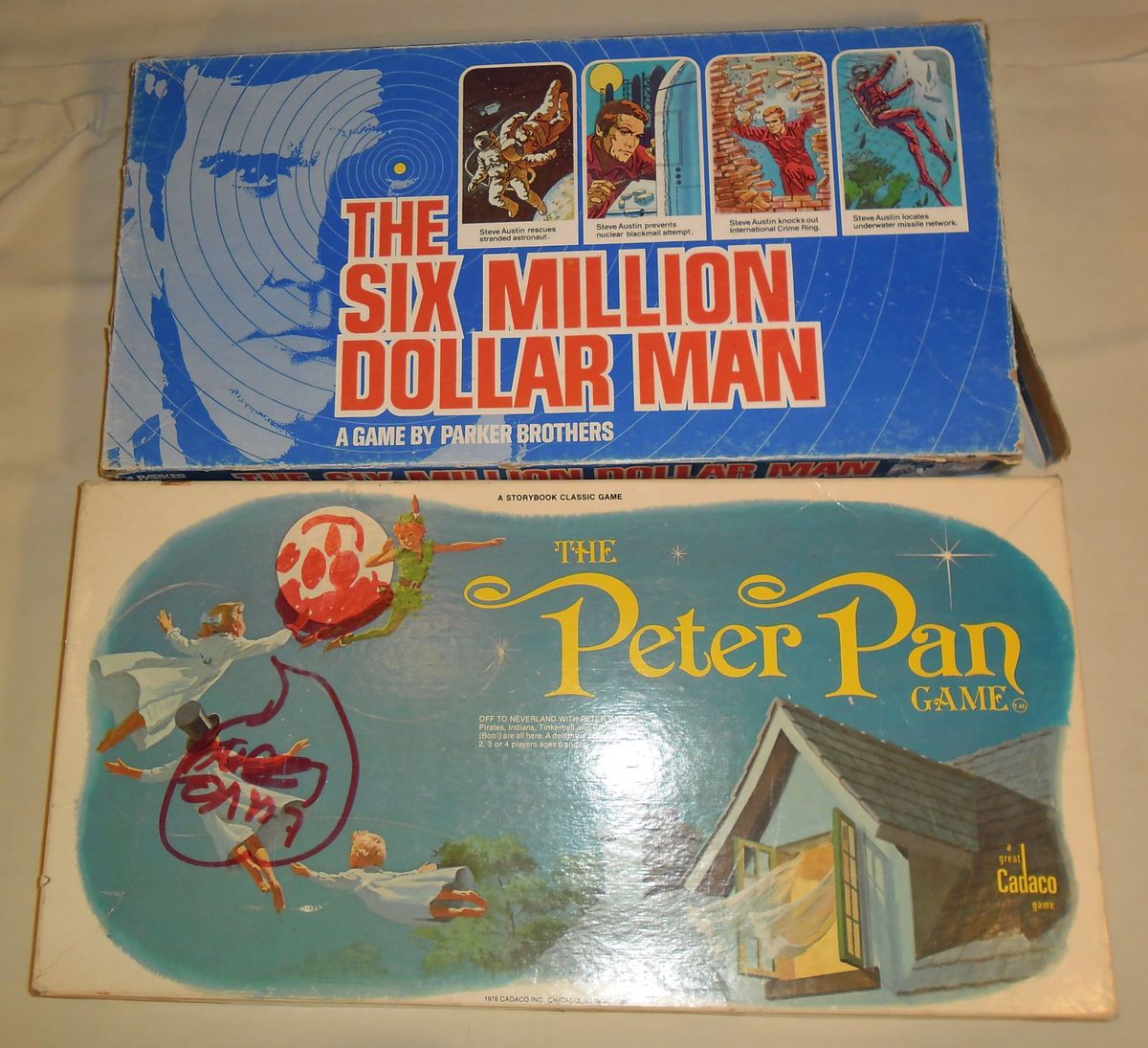 1970s Board Games Peter Pan and Six Million Dollar Man