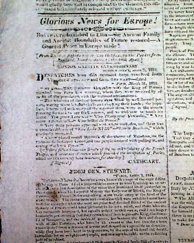  1812 Newspaper re. Battle of Lake Erie OLIVER HAZARD PERRY   U.S. Navy