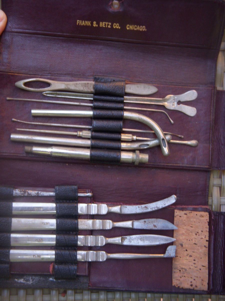 WWII 13 Piece Field Medical Equipment in Leather Case