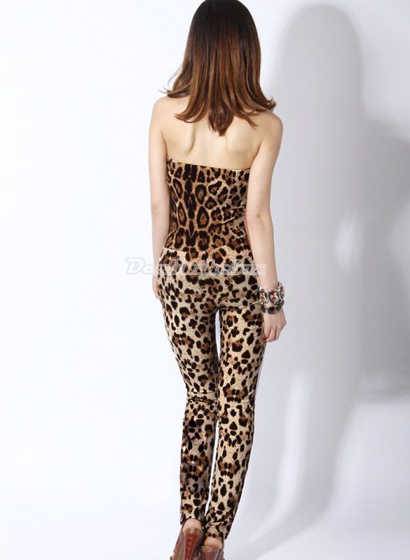 Womens Backless Sexy Leopard Clubwear Party Wrapped Chest Jumpsuit