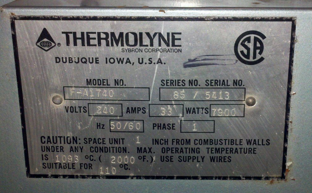Thermolyne F A1740 Muffle Furnace With Furnatrol II Control
