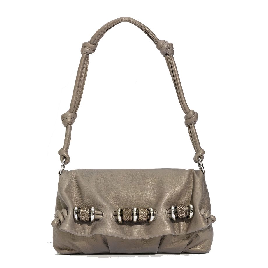  Kors Tonne Shoulder Flap Leather Krung Bag Knotted Handle Fumo