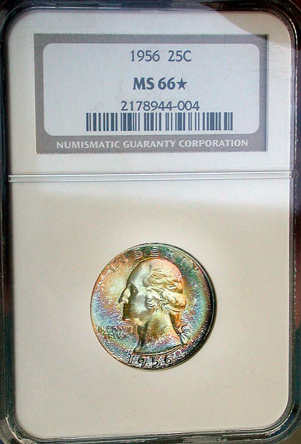 1956 NGC MS66 Star Rainbow Toned Washington Quarter