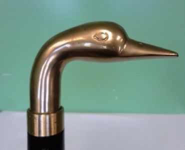 Vintage Brass Duck Walking Wooden Cane Hidden Compartment Corked Flask