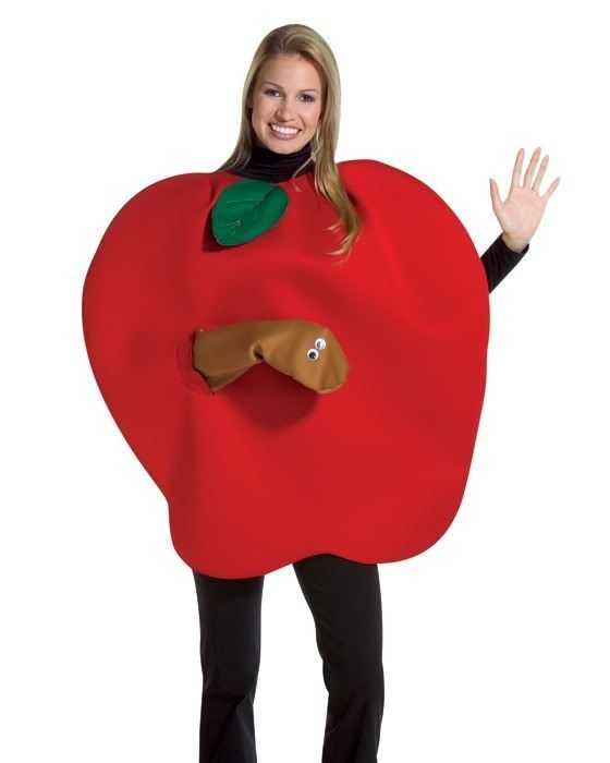 Adult Funny Red Apple w Worm Food Fruit Costume Outfit
