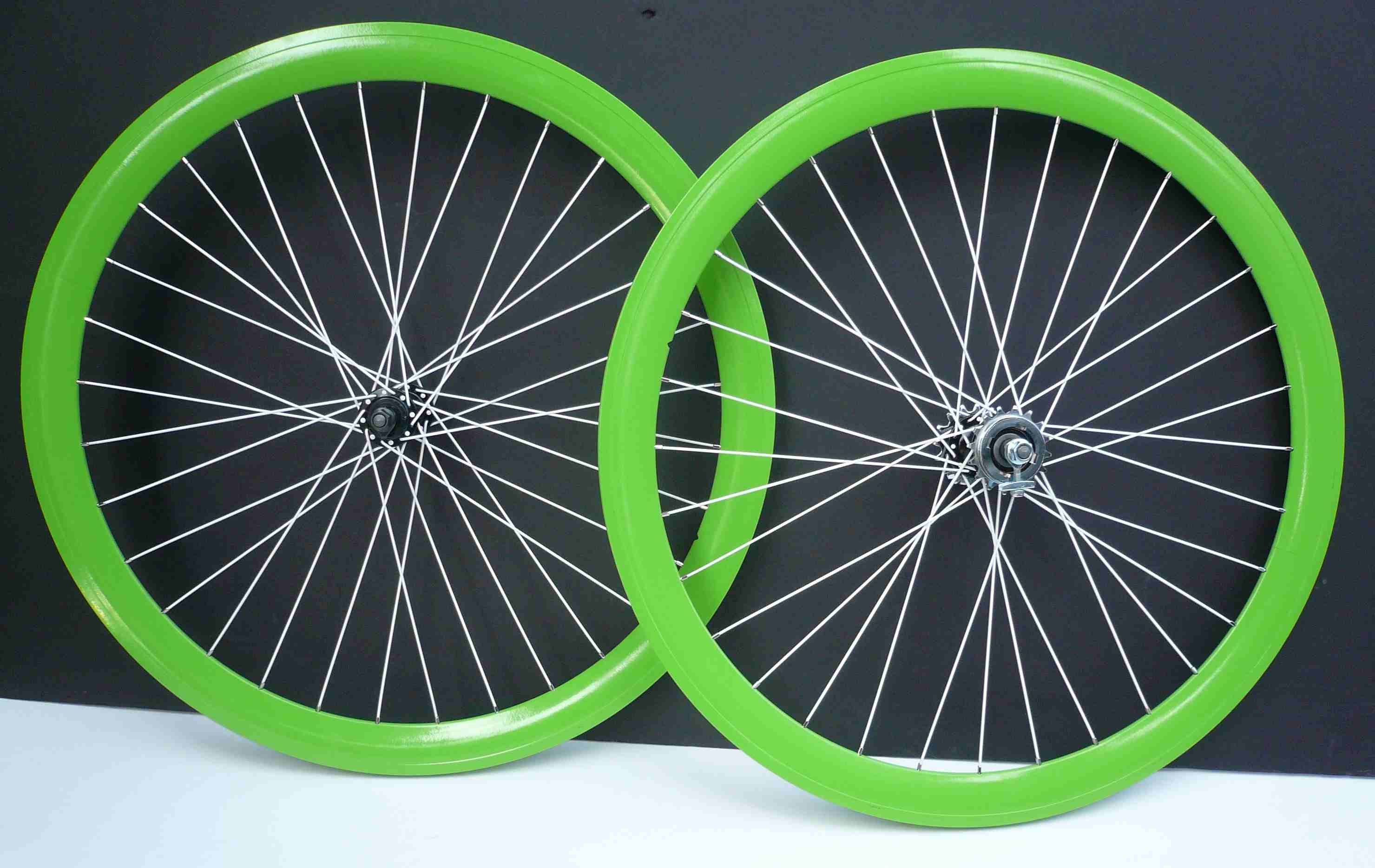 Fixed Gear Bike 700c 45mm Front & Rear Wheels set Neon Green / White