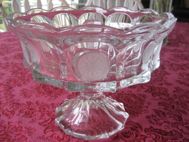 FOSTORIA FROSTED COIN GLASS CRYSTAL CLEAR LARGE COMPOTE PEDESTAL FRUIT
