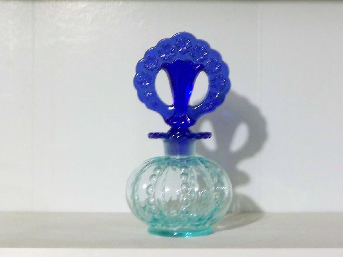 Fenton Cobalt Pale Teal Beaded Melon Perfume Bottle