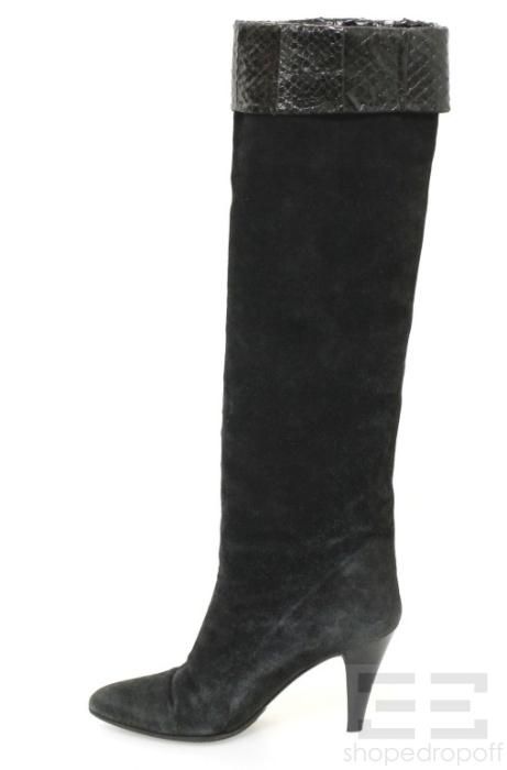 Andrea Pfister for  Black Suede & Snakeskin Knee High