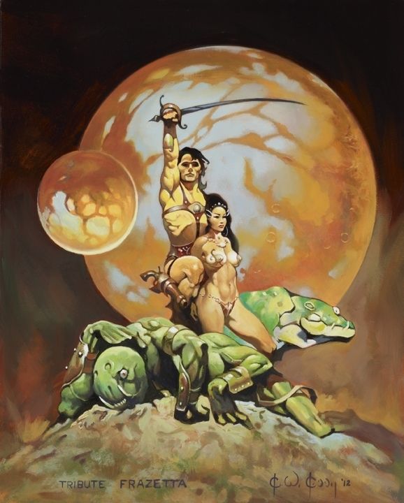 Frank Frazetta tribute by Ken Kelly 16X20 Original painting John