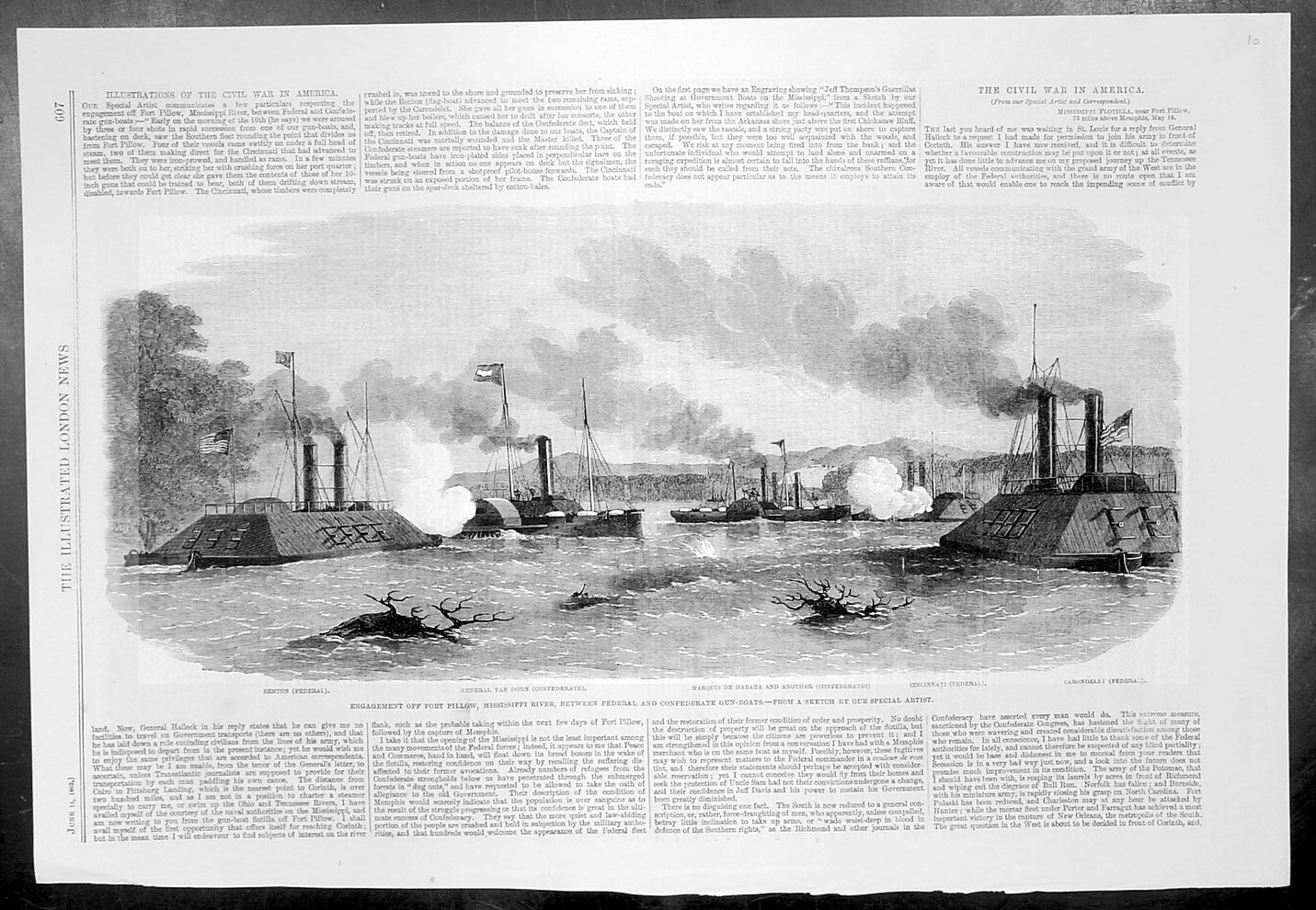  battle off fort pillow between the federal gun boats benton cincinnati