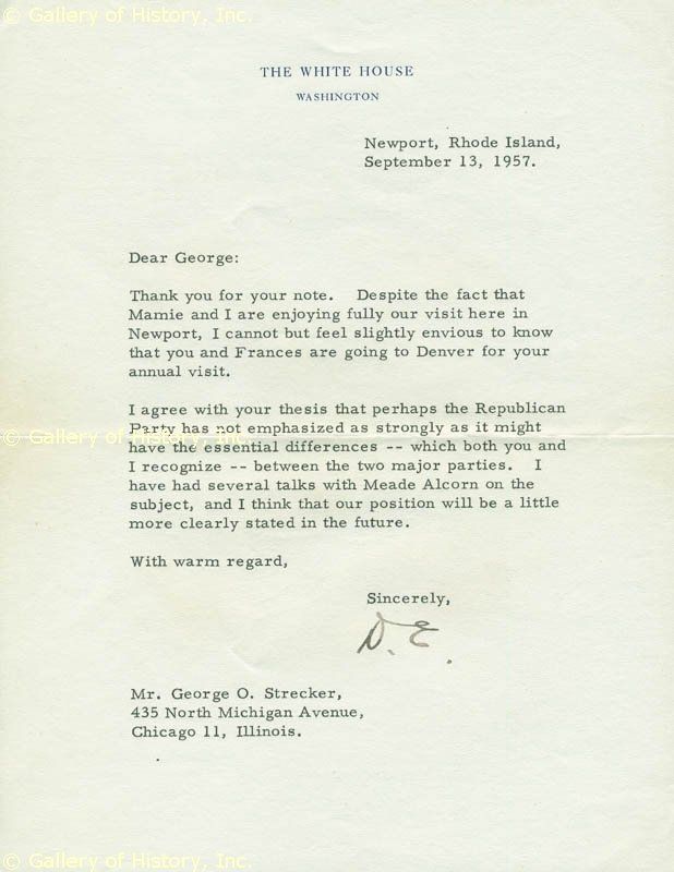 Dwight D Eisenhower Typed Letter Signed 09 13 1957