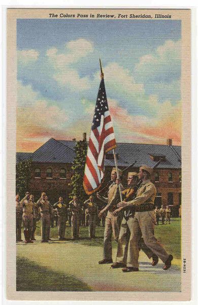 Color Guard Stars Stripes Flag Fort Sheridan IL Postcard