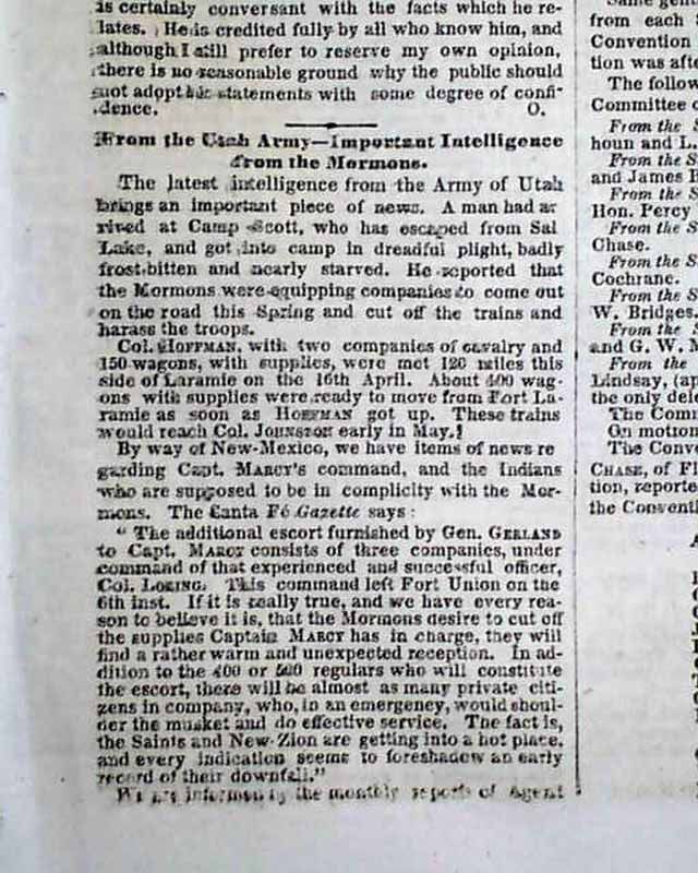  Newspaper Utah War Mormons Frederick Douglass Womens Suffrage