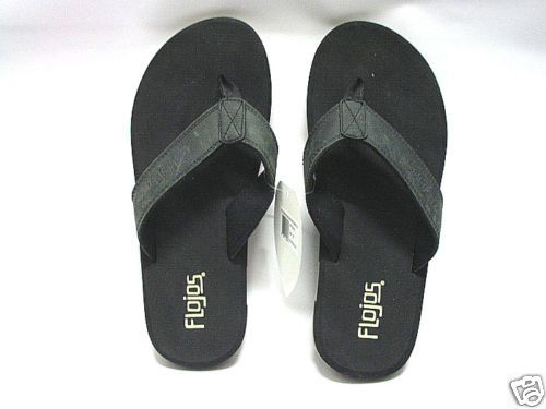 Flojos Cole 3 Leather Flip Flops Black Mens US Size 8