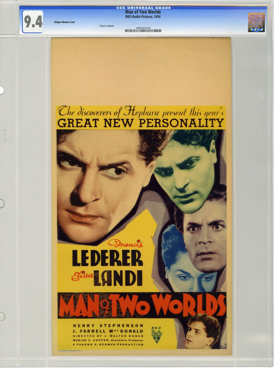  of Two Worlds 1934 CGC 9 4 Midget Window Card Francis Lederer