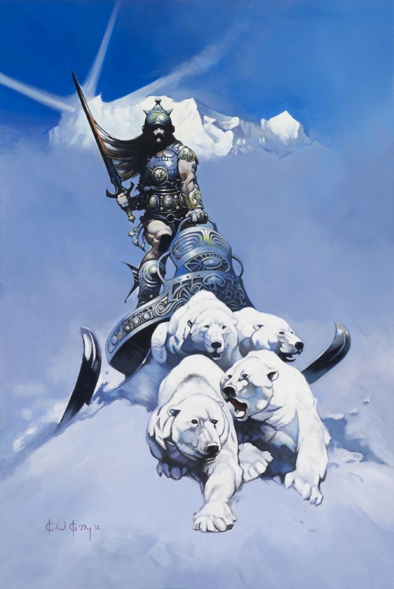 Frank Frazetta Tribute by Ken Kelly 24x36 Silver Warrior Oil on Canvas