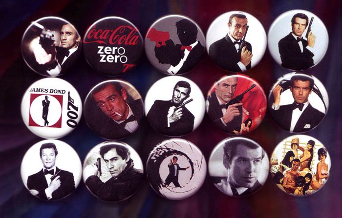  Bond 007 pinbacks collection Connery Brosnan Moore pins buttons movie