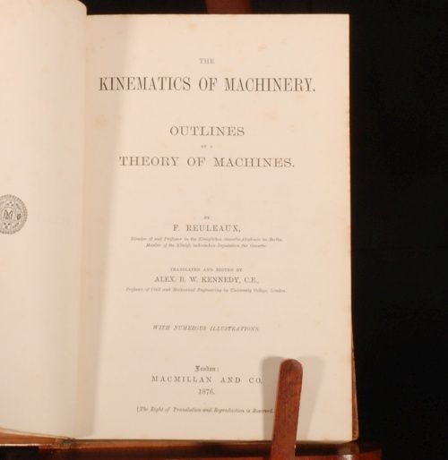 1876 Kinematics Machinery Franz Reuleaux First Edition