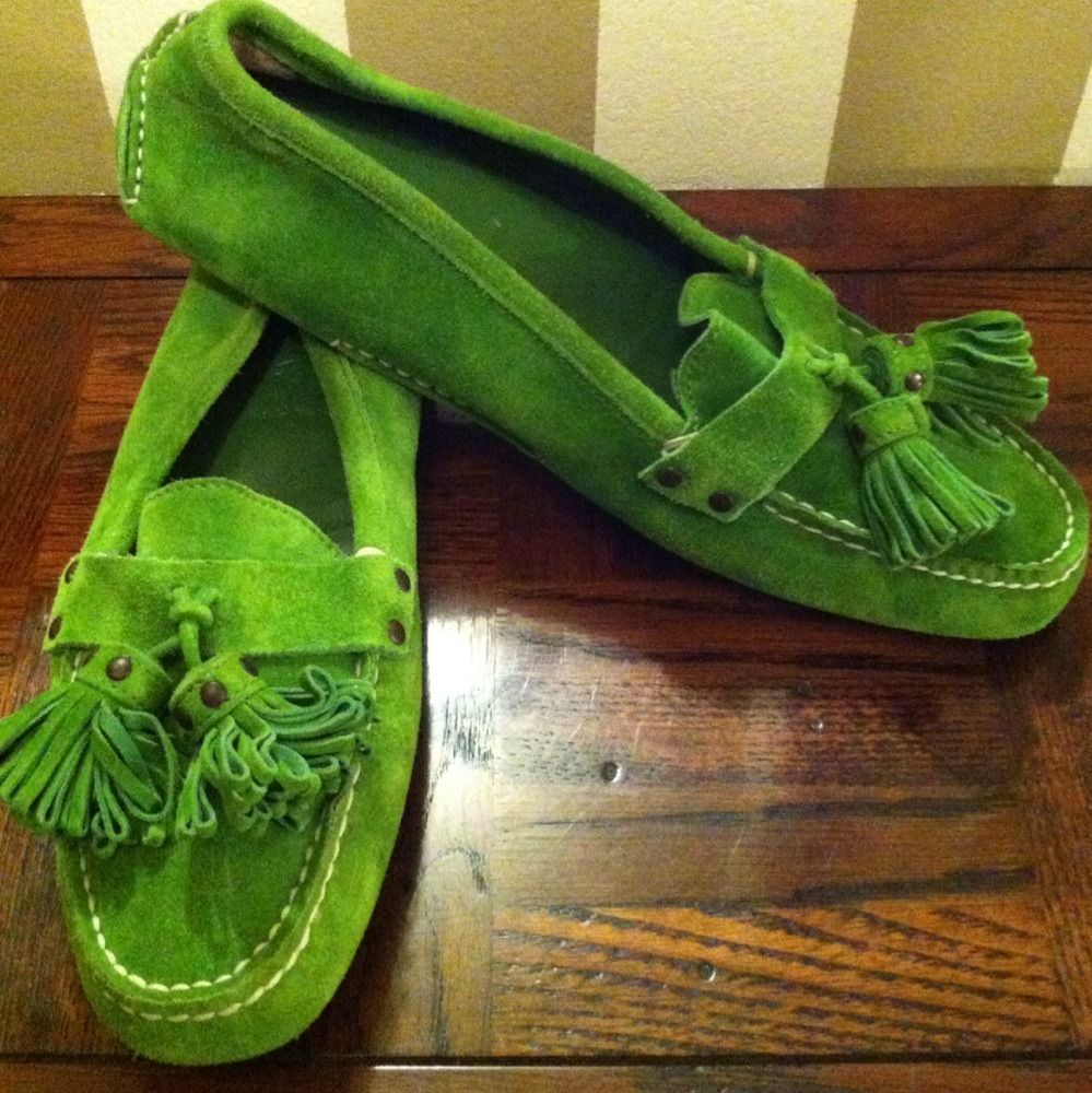 J Crew Green Suede Tassel Driving Flats Size 6