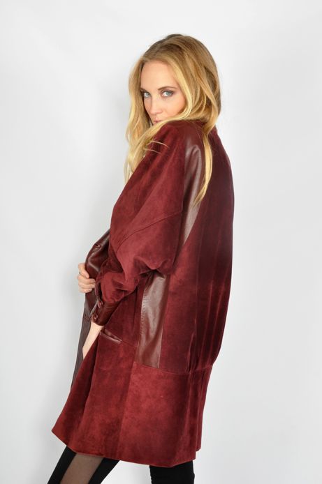  Burgandy Suede Leather Batwing Cape Avant Garde Coat Jacket S