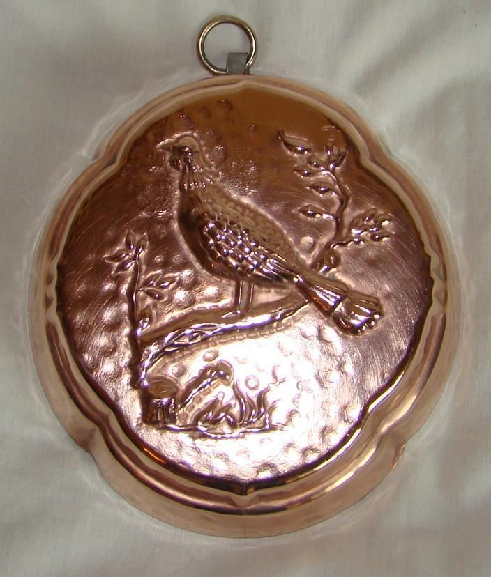 French Copper Cake Mold with A Bird Hammered