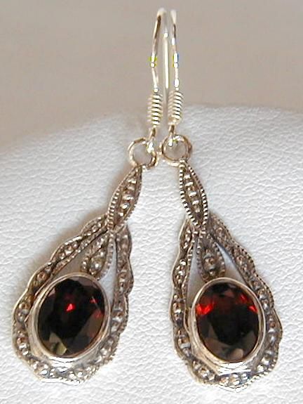 garnet drop sterling silver earrings