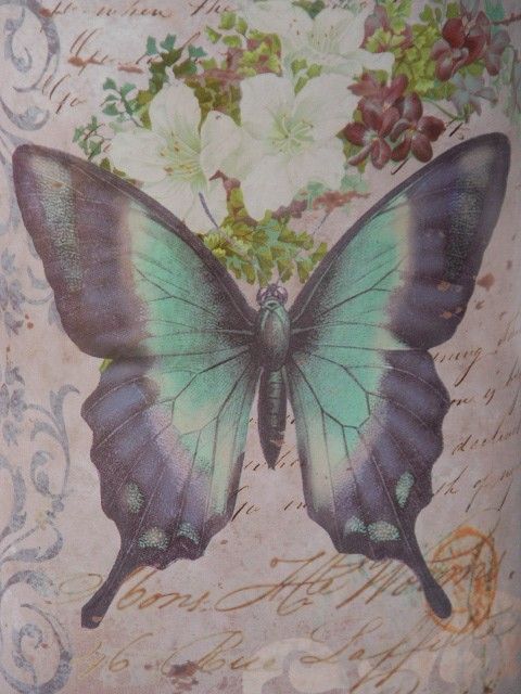 New Vintage Butterfly Tin Garden Flower Bucket Vase