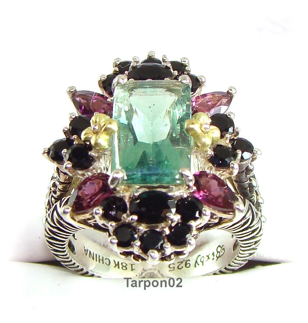 Barbara Bixby 18K 3 40ct Garnet Florite Onyx  Ring 8