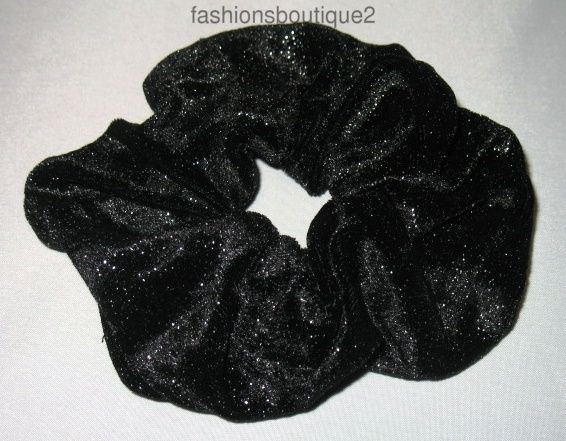 Large Scrunchie Ponytail Hair Holder Black Glitter Velvet Ships Fast