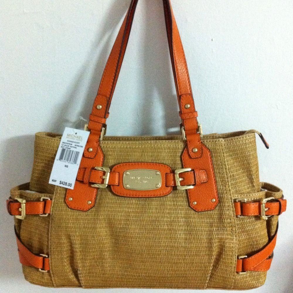 MICHAEL KORS GANSEVOORT SOFT STRAW HANDBAG ORANGE