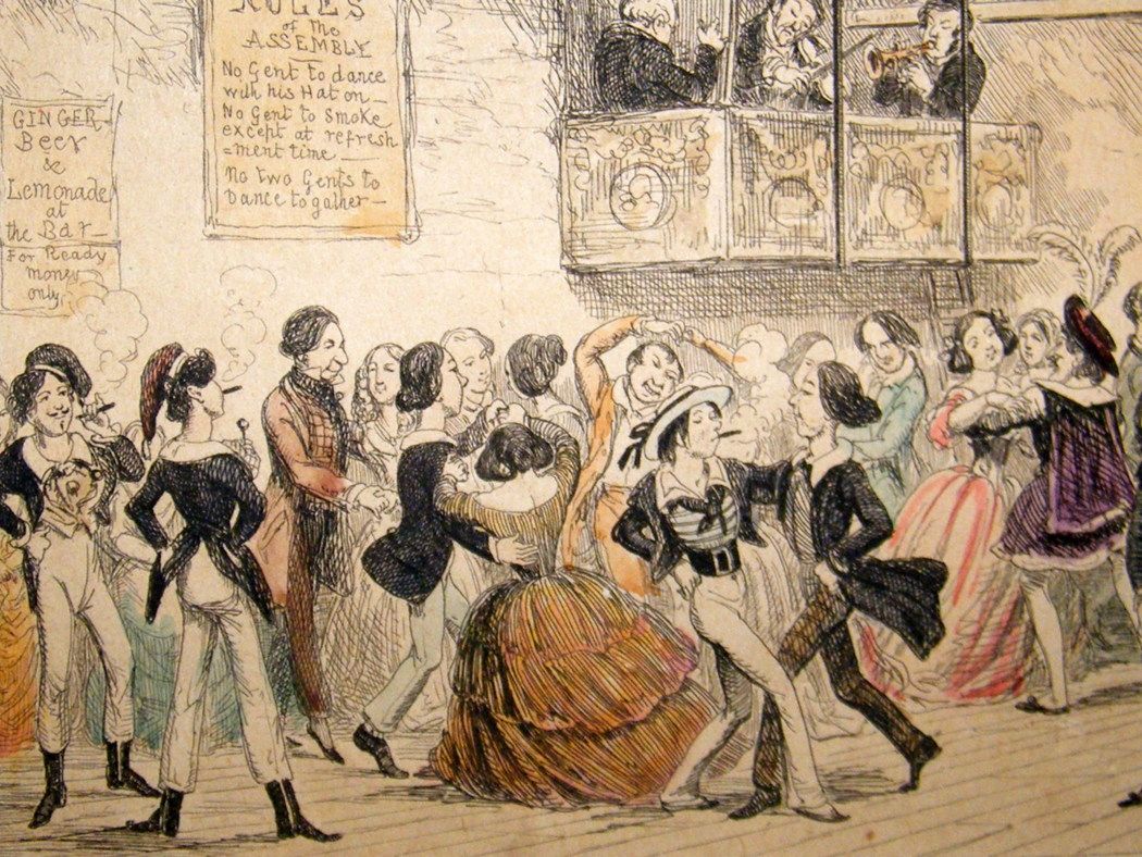 George Cruikshank c1830 Hand Col Etched Dancing Caricature London