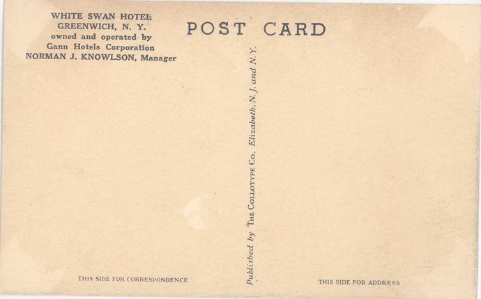 NY Greenwich White Swan Hotel Circa 1940s Early M18393