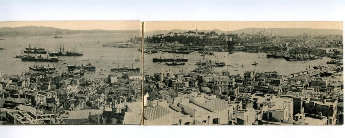 Constantinople Turkey Galata Old Folded Postcard 4 Part