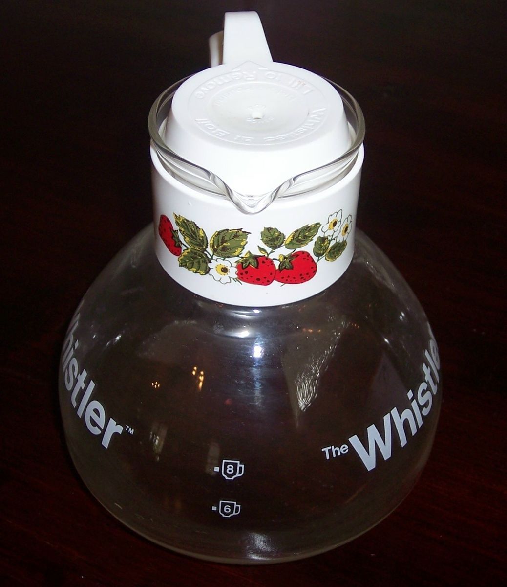 Vintage Gemco The Whistler Coffee Pot Tea Kettle Strawberry Design