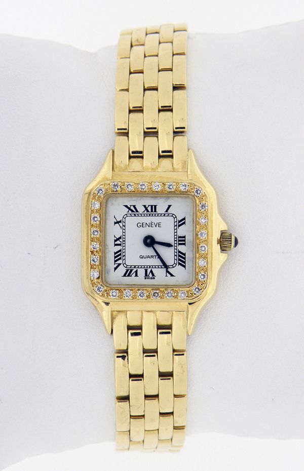 gallery now free ladies 18k gold geneve watch with diamonds