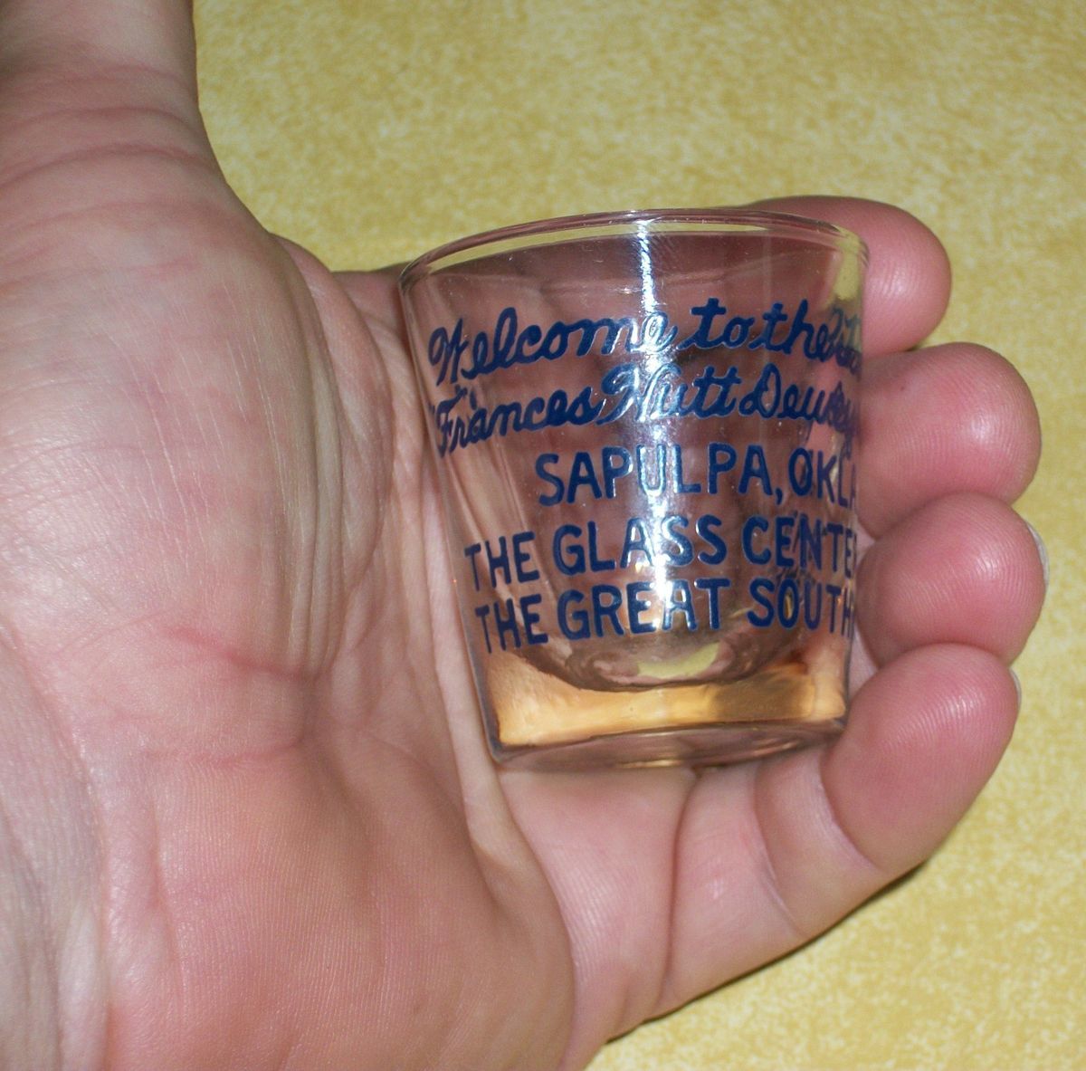 1940 POLITICAL CAMPAIGN SHOT GLASS SAPULPA OKLAHOMA ROUTE 66 FRANCES