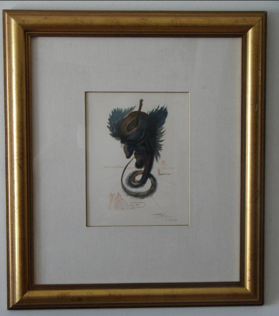 Framed SALVADOR DALI Print BLACK CHERUB   Divine Comedy Suite   Hand