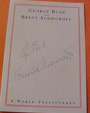 George W Bush & Brent Scowcroft Hand Signed Card 3.75 x 5.5 World