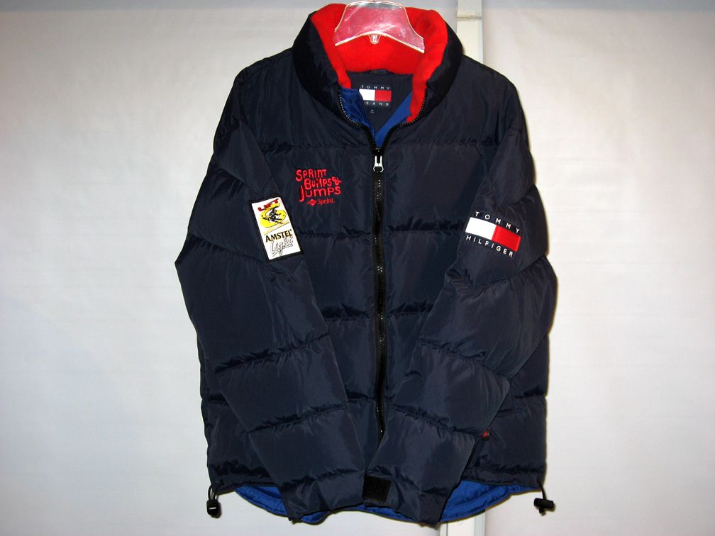 Tommy Hilfiger Quilted Winter Jacket Coat with Red Fleece Collar