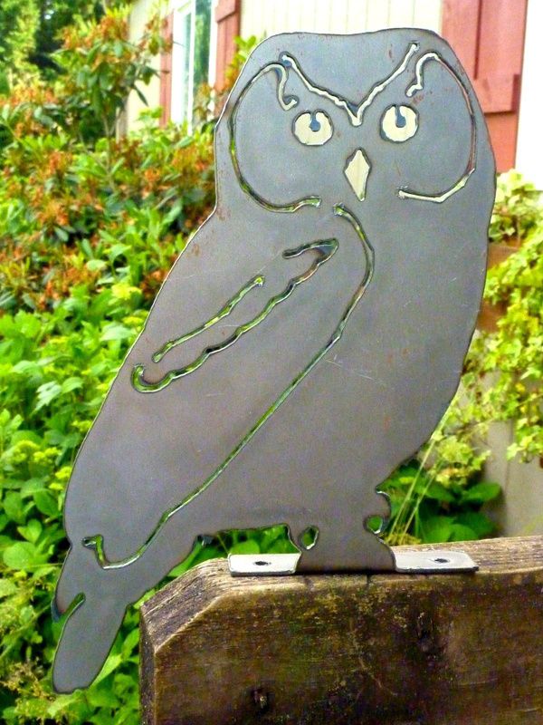 Plasma Cut Metal Post Owl Bird Garden Home Cabin Fence Pond Tree