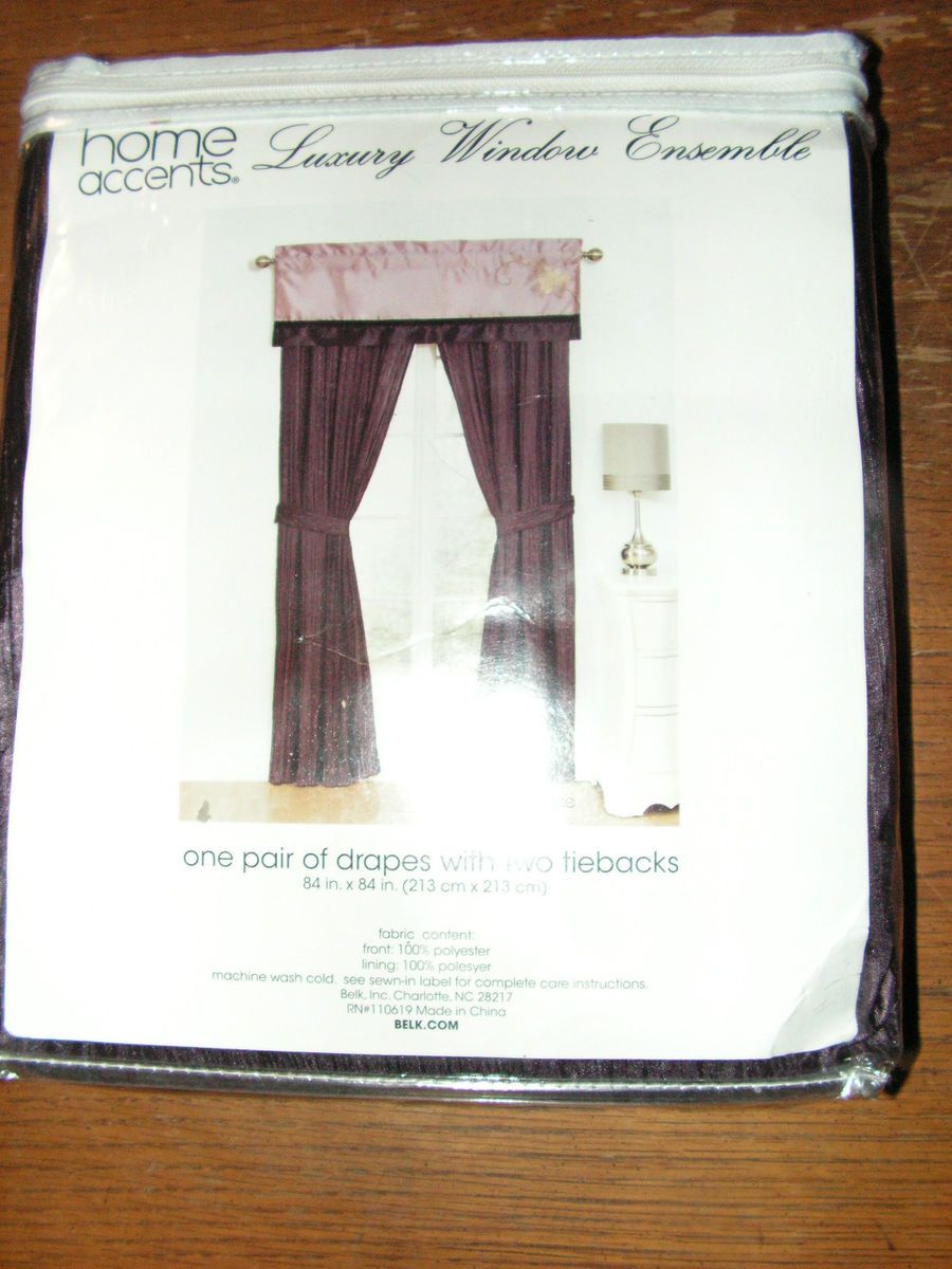 Home Accents Bella Rose Pair of Drapes with Tiebacks New 84w x 84L