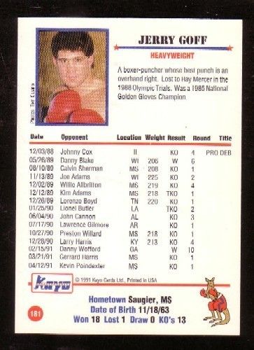 Boxing Heavyweight Jerry Goff Kayo Trading Cards 181 C1991 KOS 13