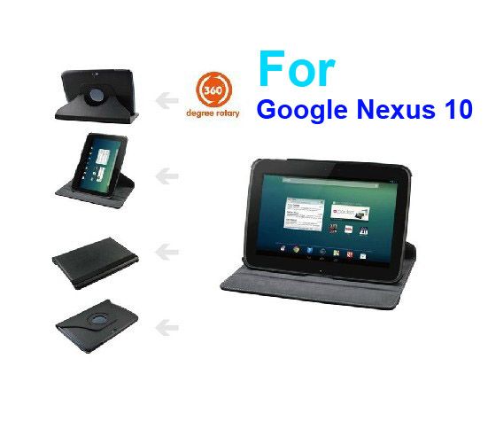 360°Rotating Case Cover Protector For Google Nexus 10 inch Tablet BLK