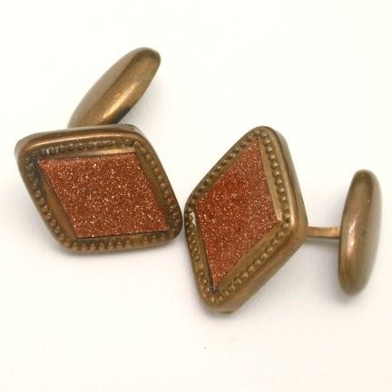 Goldstone Cuff Links Cufflinks Vintage Diamond Shaped