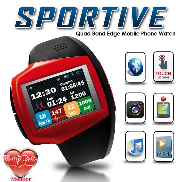  Sport Wrist Watch Mobile Phone w Heart Rate Monitor GPS Camera