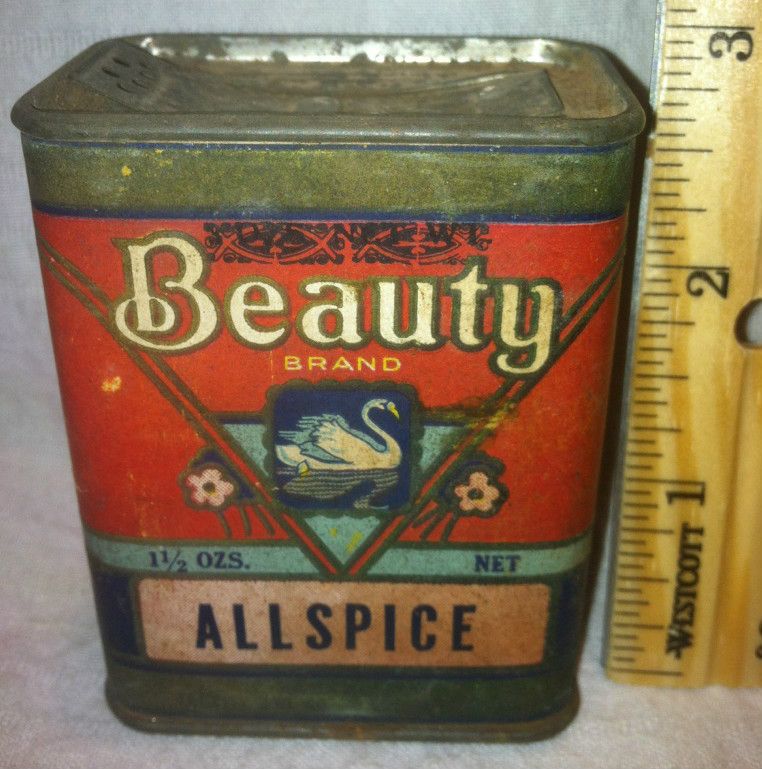   SPICE TIN SWAN GRAPHIC GRANITE CITY ILL ILLINOIS ANTIQUE CAN WOW