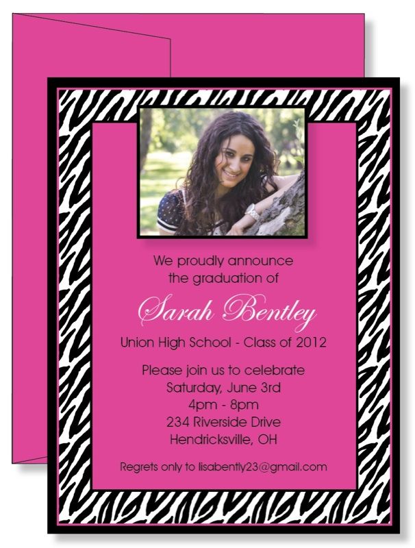  Personalized Pink Zebra PHOTO Graduation Announcement Invitations